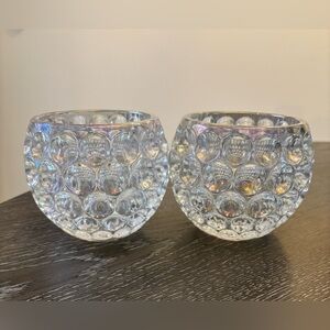 Iridescent Round Bubble Heavy Glass Votive Candle Holders Set of 2
